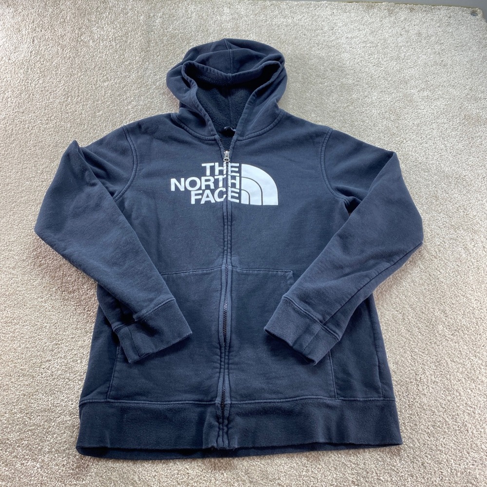 The North Face Full Zip Hoodie Boys XL 18/20 Navy Blue Logo Fleece Sweatshirt